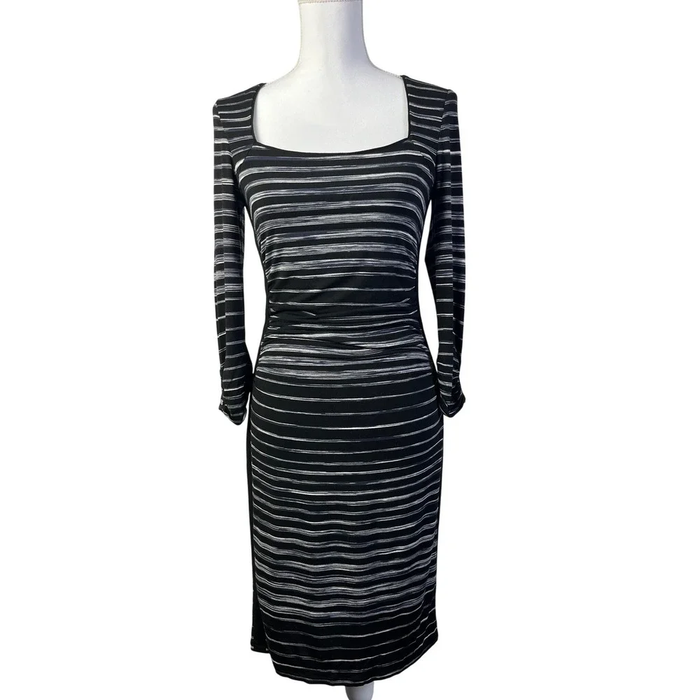White House Black‎ Market Steampunk Striped Bodycon Sheath Dress Square Neck XS